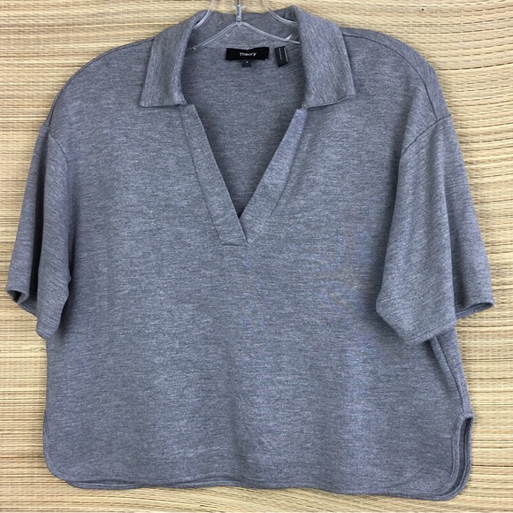 Theory Women's Cropped Polo Shirt in Grey Size S - Picture 6 of 10
